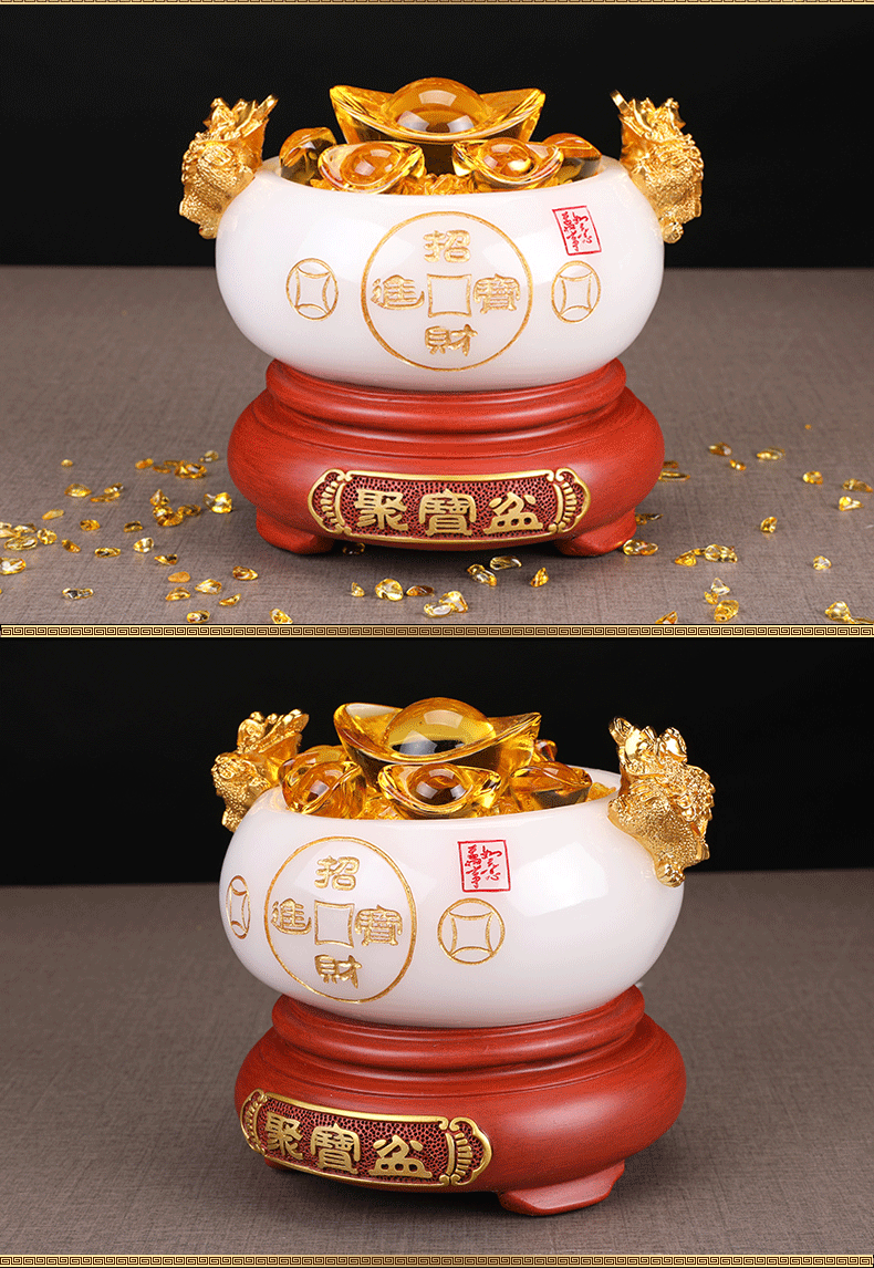 日进斗金聚宝盆招财摆件创意工艺品企业银行保险开业礼品定制批发