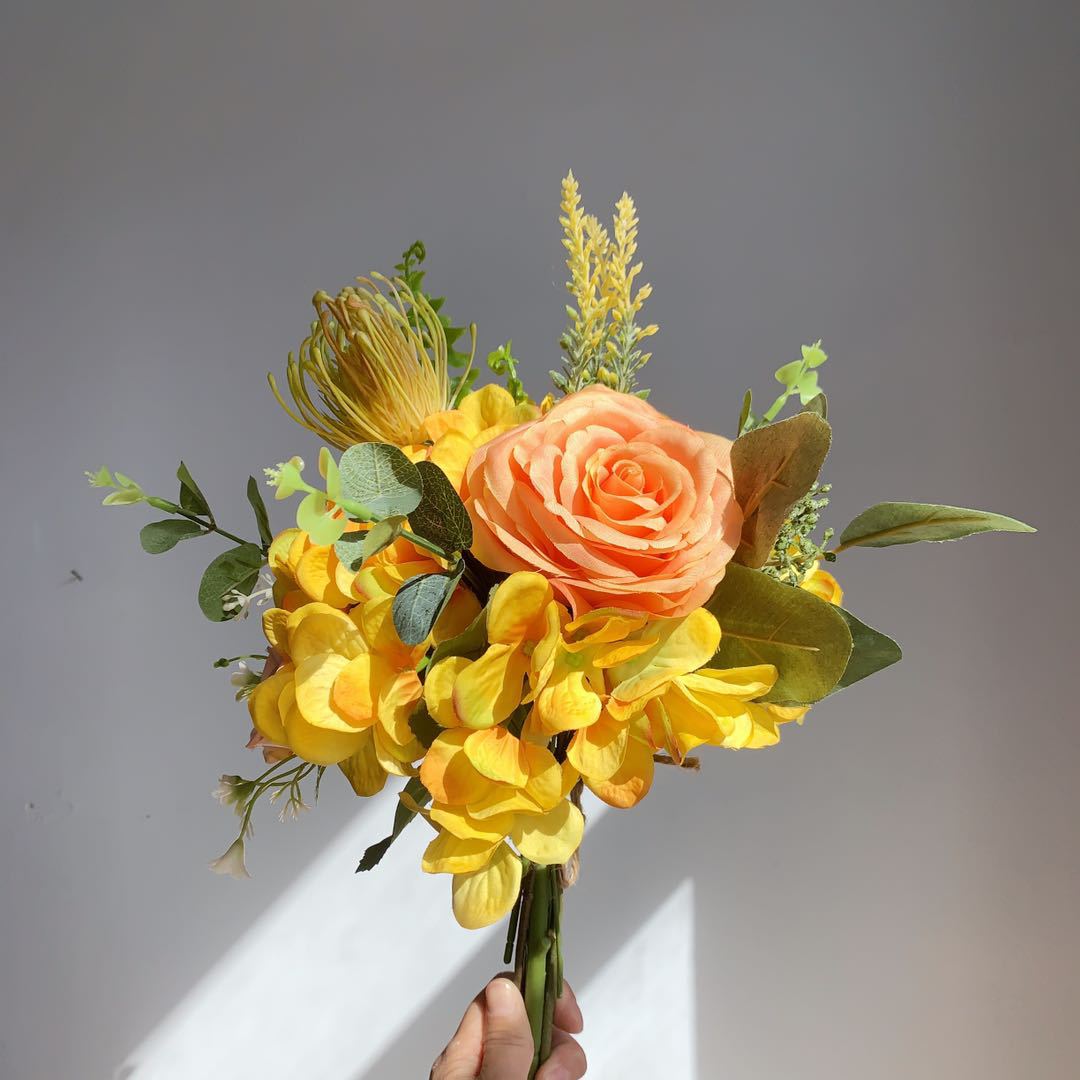 m146 温暖橘黄色系手札花束 仿真花绢花假花批发欧式亚马逊货源