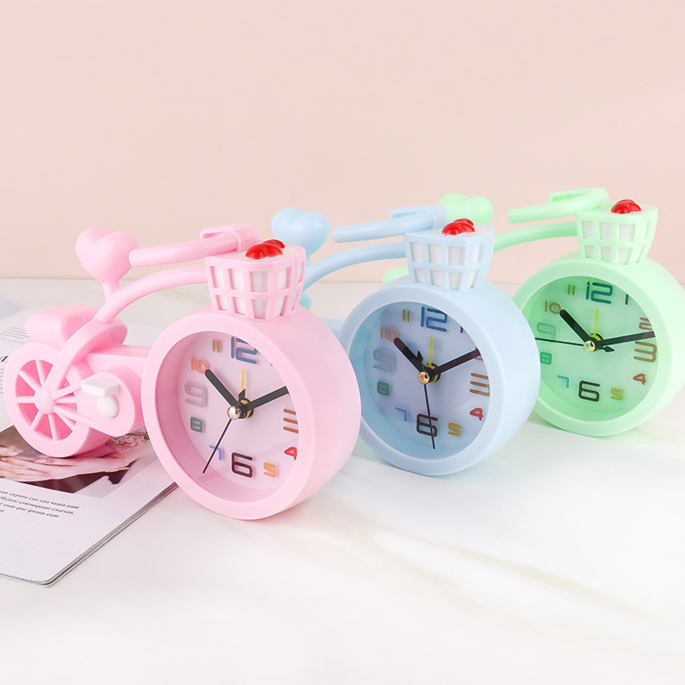 Creative Candy Color Bicycle Alarm Clock Student Bedroom Study Clock Decoration Children Bedside Lazy Gift Alarm Clock