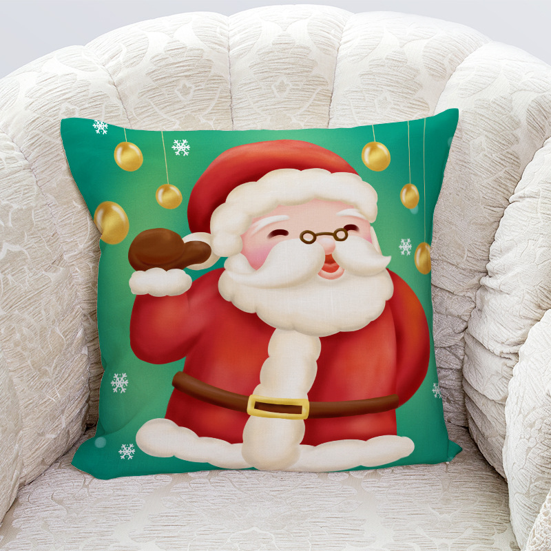 2023 New Home Cartoon Square Christmas Pillow Cover Bedside Home Sofa Green Series Plush Pillow