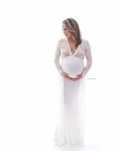 欧美孕妇拍摄写真蕾丝拼接丝光棉超长袖裙孕妇蕾丝拖地连衣裙1106