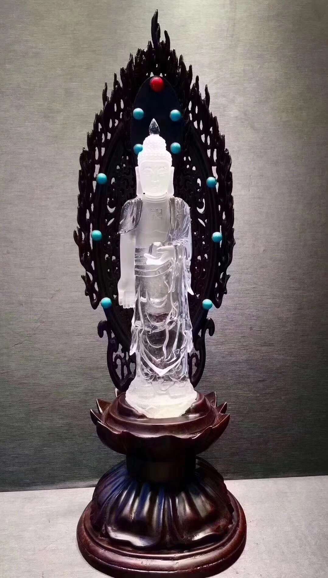 凤呈祥批发天然白水晶释迦牟尼佛祖摆件阿弥陀佛摆件开脸佛