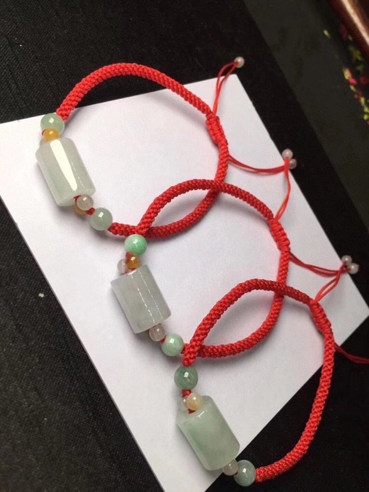 女款气质简约温雅白玉翡翠滚柱连珠绑带手链编织手绳