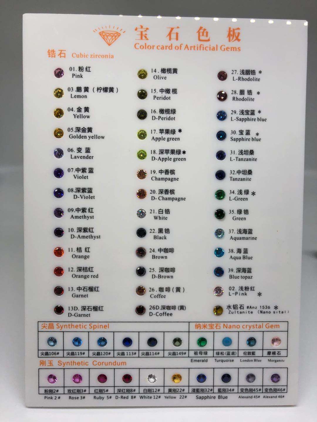 厂家直销 专业高级5a锆石色卡集 人造宝石颜色材质形状切割介绍