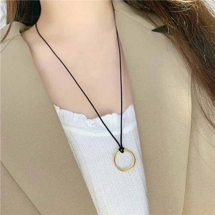 抖音同款三生三世素圈戒指项链古法传承越南沙金黑绳颈链指环情侣