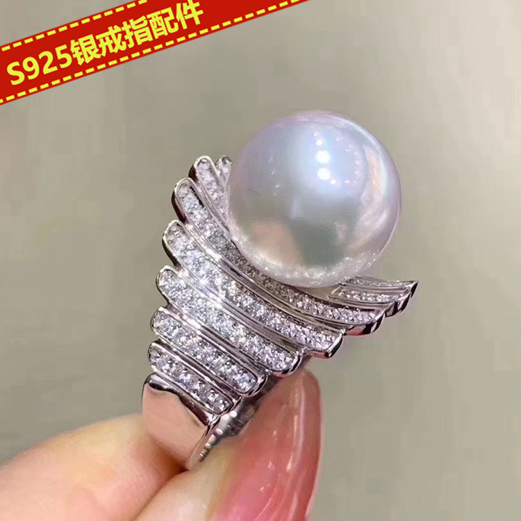 diy饰品配件 s925纯银珍珠戒指空托华丽复古指环戒托半成品配9-12