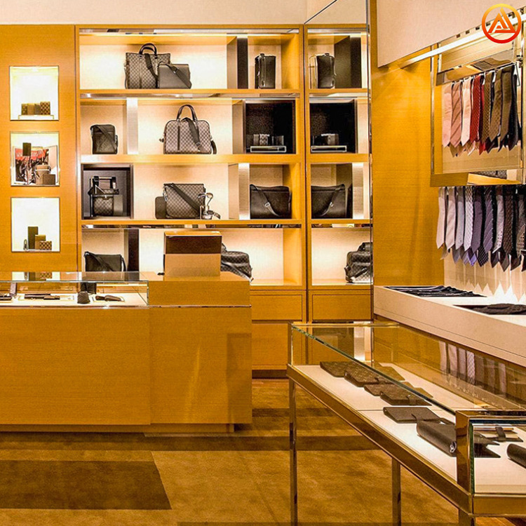 佛山厂家玻璃展示柜设计奢侈品包包展示架带灯品牌手提包展示柜台