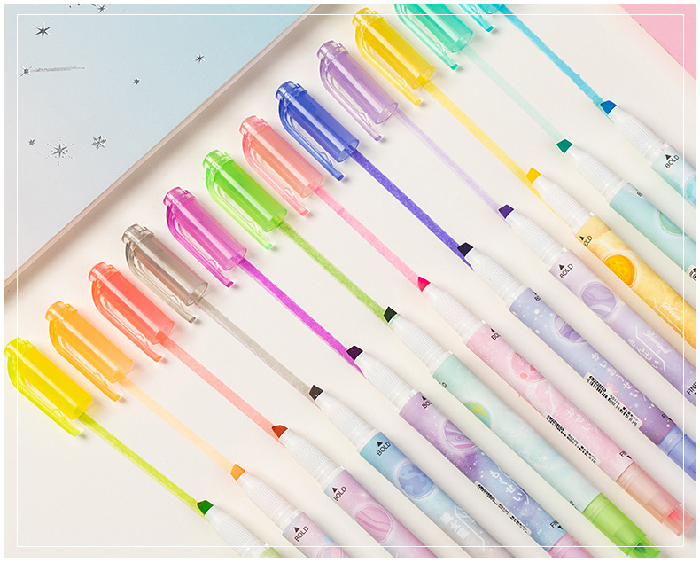 新款双头十二色荧光笔套装小清新淡色系护眼荧光笔学生重点记号笔