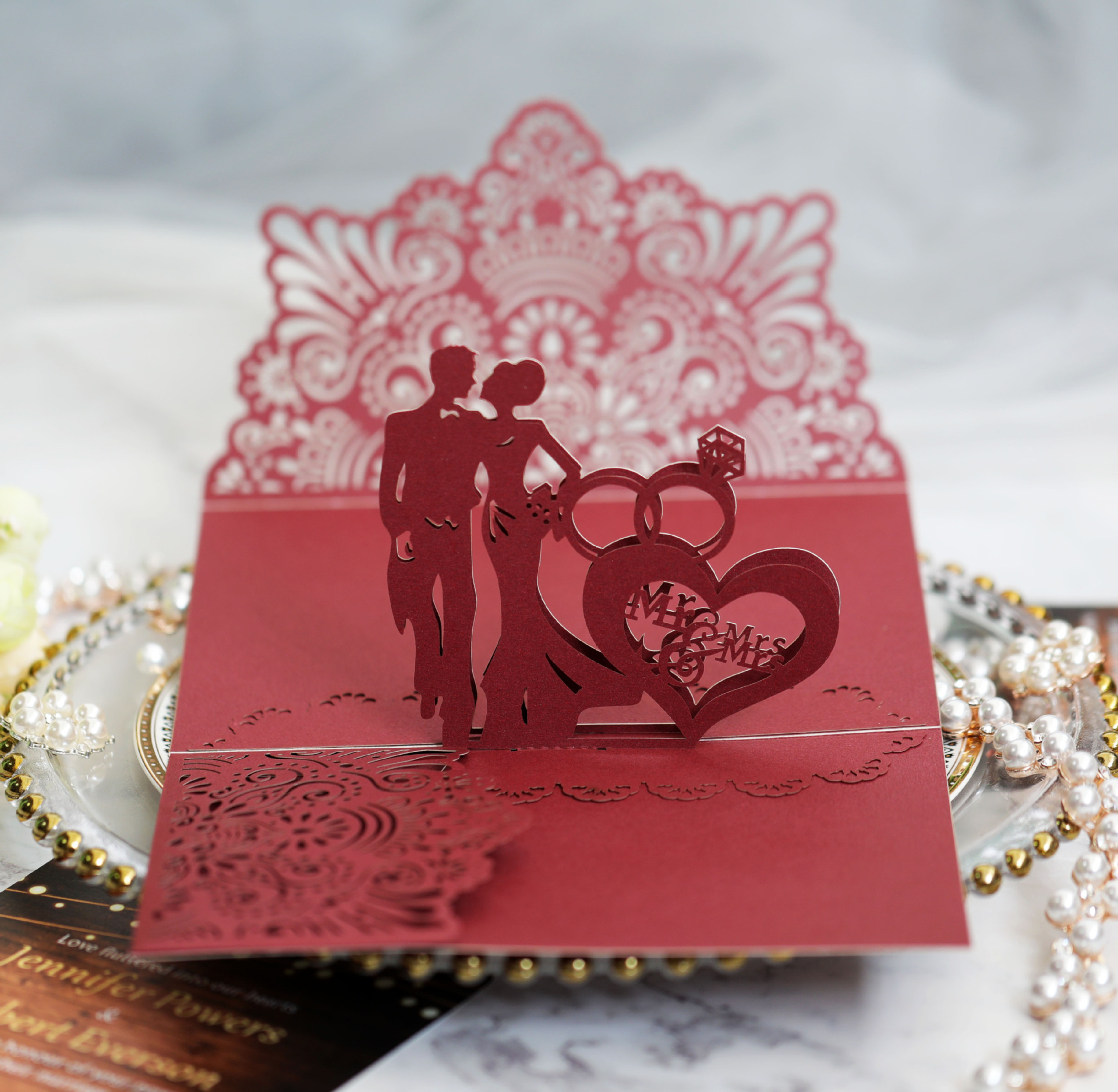 销亚马逊节日祝福贺卡 激光镂空结婚立体邀请函 酒店商务请柬批发