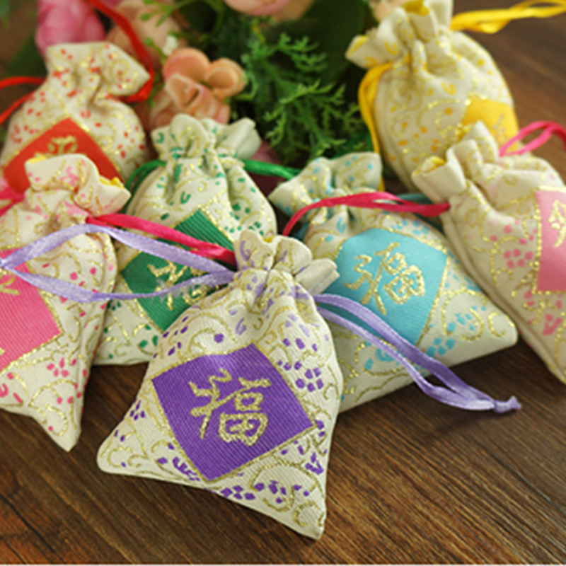厂家直销平安福袋彩丝布小香囊袋空袋药粉分装彩色装饰车载挂件