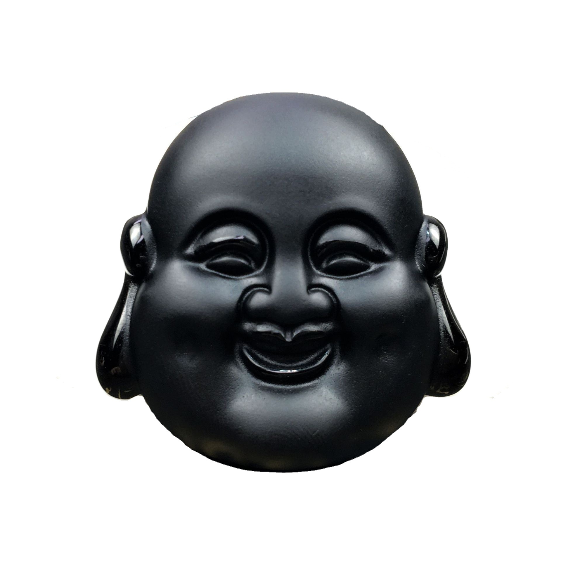 批发天然黑曜石磨砂复古弥勒佛头吊坠转运雕刻笑脸佛挂件厂家直供