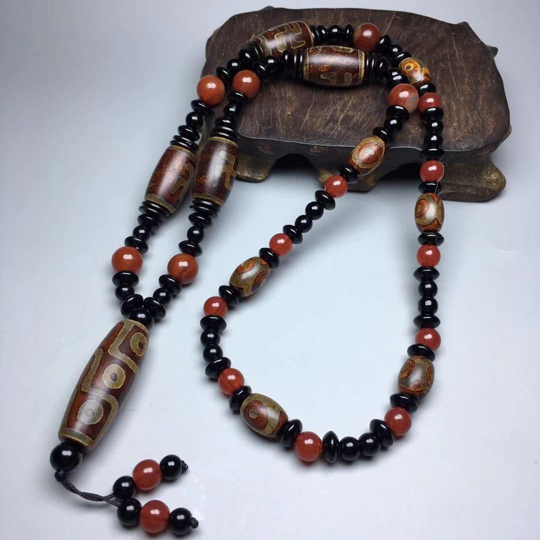 批发玛瑙天珠项链三眼九眼六字箴言藏式佛珠毛衣链男女款文玩饰品