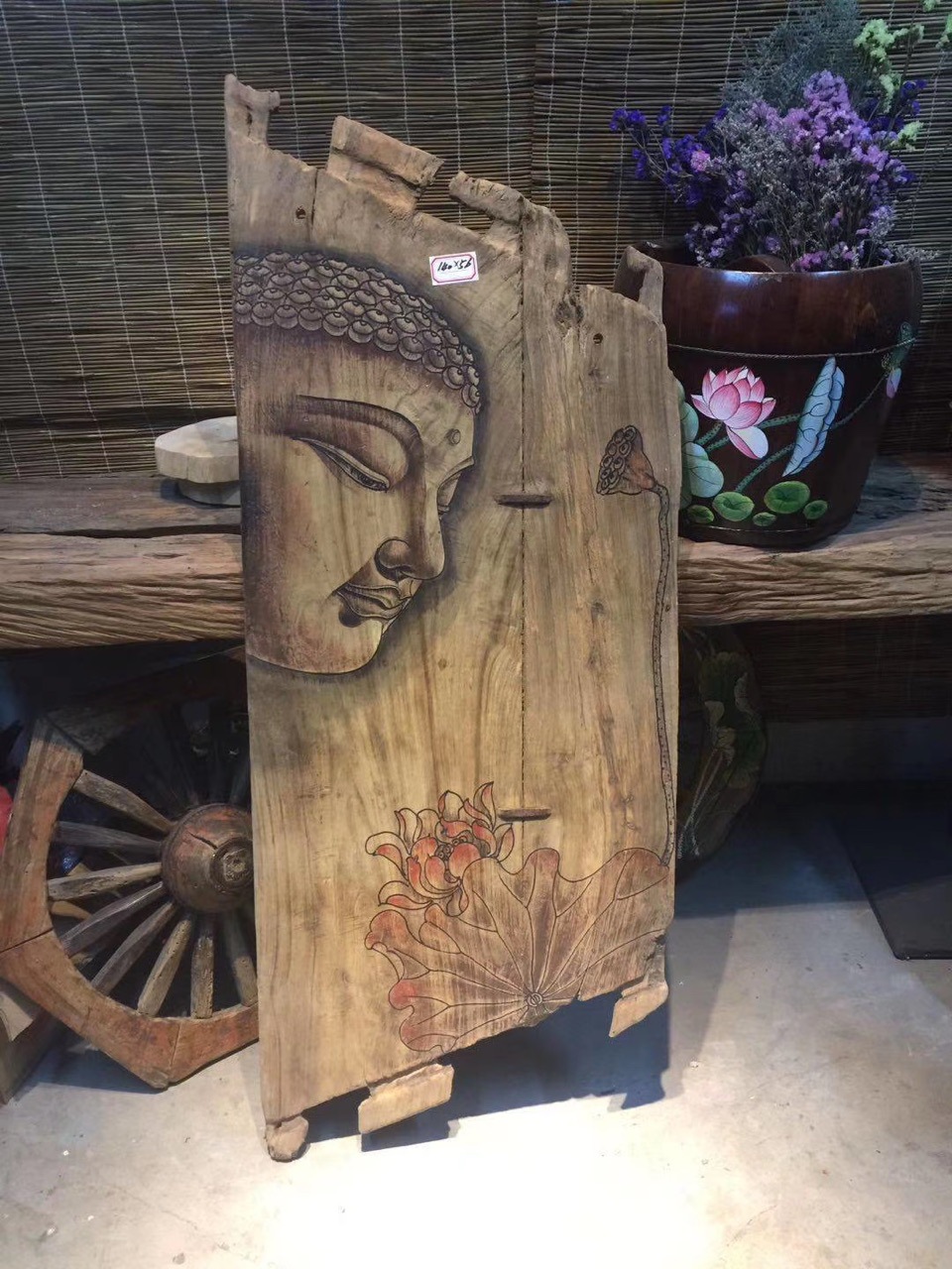 手绘风化木板画壁饰挂画老门板樟木彩绘漆画工艺特色复古禅意工艺