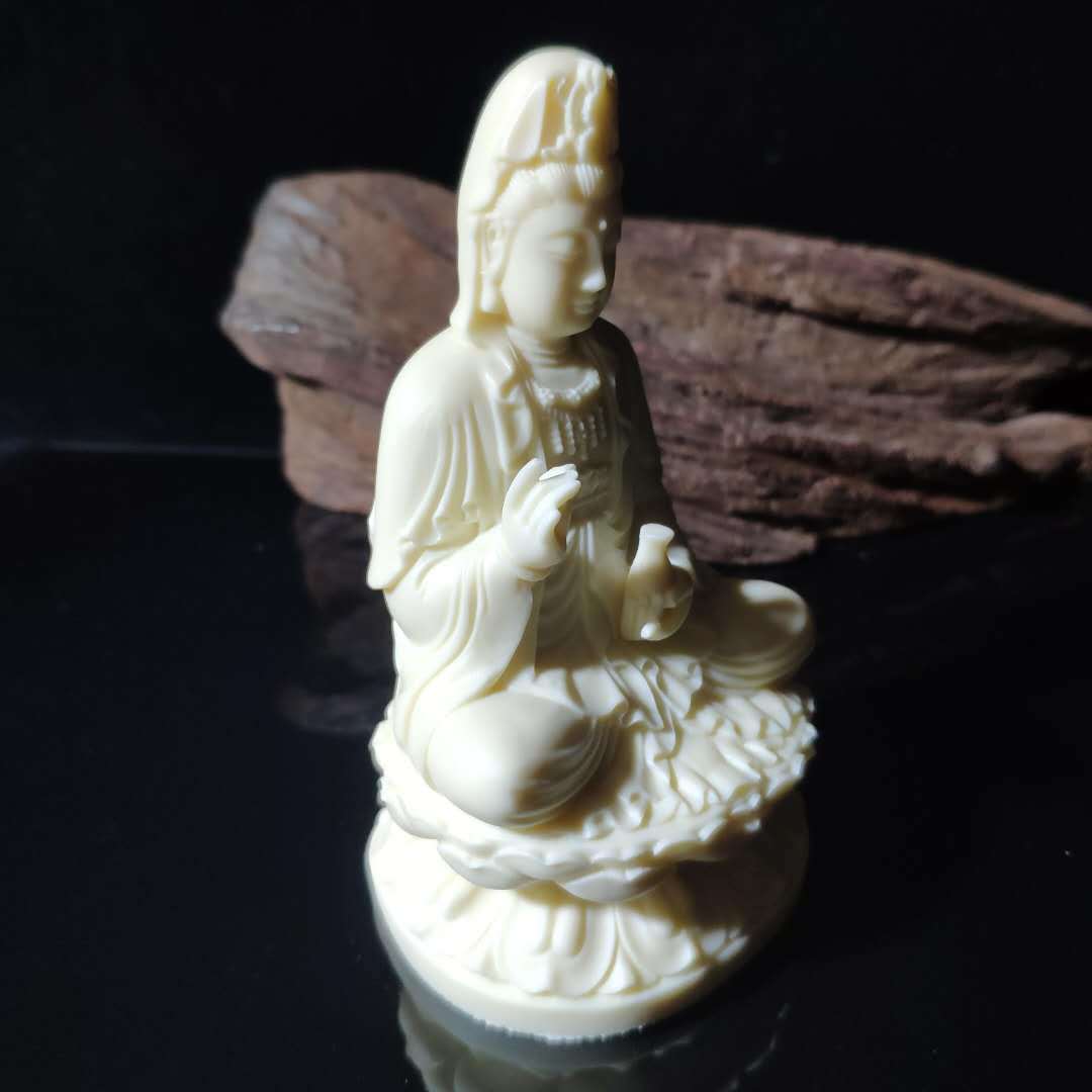 象牙果雕刻观音摆件汽车车摆家居办公室工艺品创意工艺礼品礼盒装