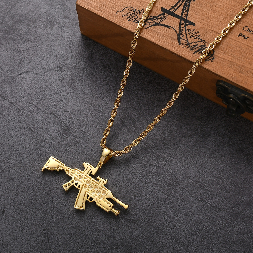 欧美嘻哈狙击枪吊坠awm项链 嘻哈潮人98k项链 跨境街舞男士项链