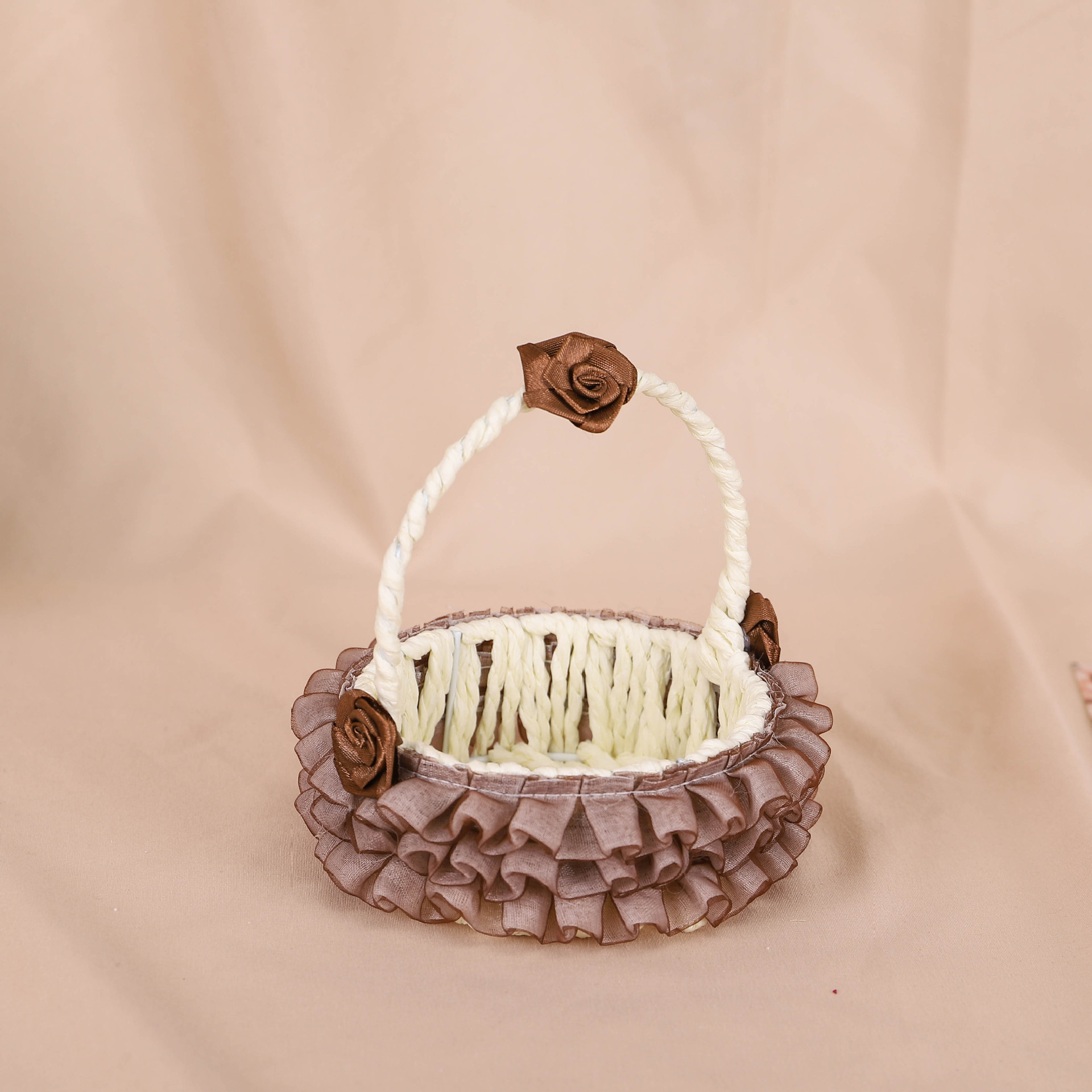 西式婚礼花边花篮 喜庆糖果篮手工编织收纳篮 婚庆摆件篮diy花篮