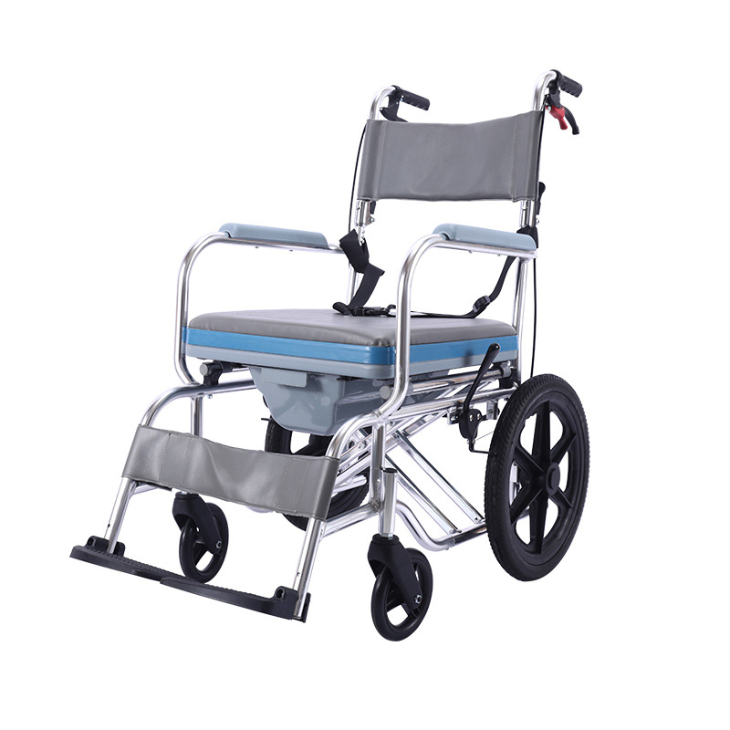 厂家直销助邦铝合金轮椅折叠轻便带坐便老人便携防水洗澡轮椅