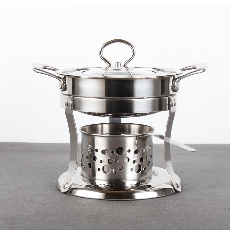 批发304不锈钢自助单人小火锅酒精炉户外酒店用品商用一人一锅