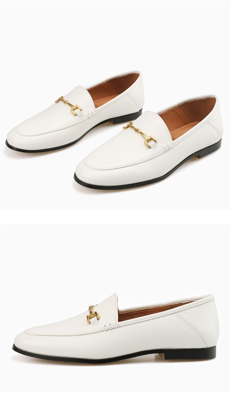 外贸厚街原单kacey羊皮一字扣真皮平底乐福鞋内里鹿皮脚感舒适