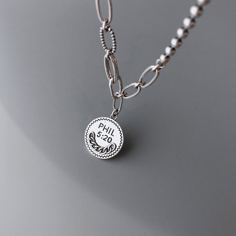 韩国东大门纯银圆牌项链女叠戴多层锁骨链轻奢小众泰银复古饰品