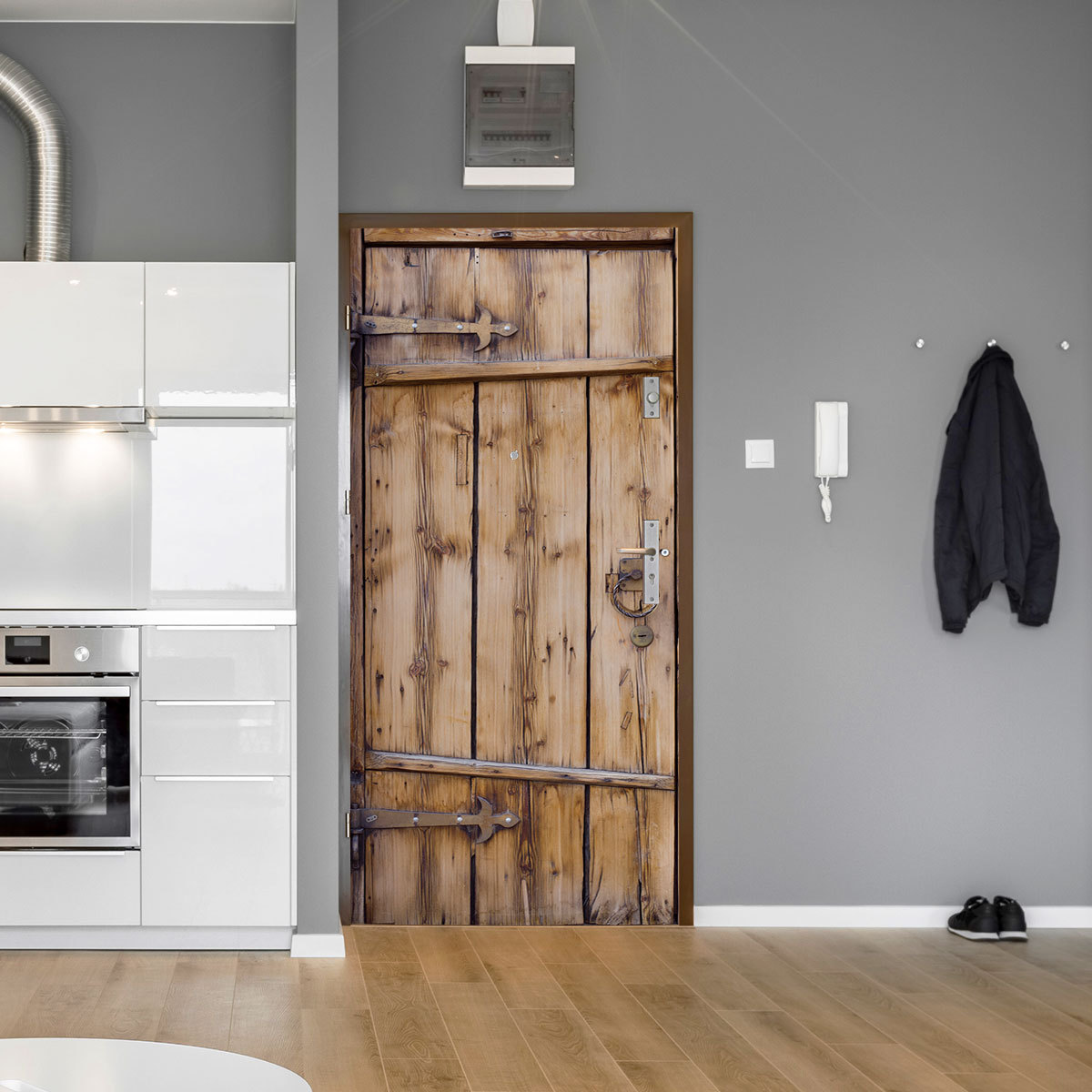 dzmt381古老木门创意3d立体门贴 家居个性装饰墙贴自粘背胶