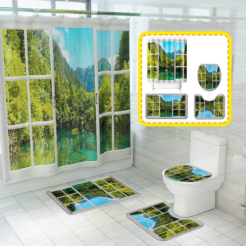 2020 New Tunnel Track Landscape Printing Domestic Toilet Floor Mat Thickened Mildew-Proof Shower Curtain E-Commerce Supply