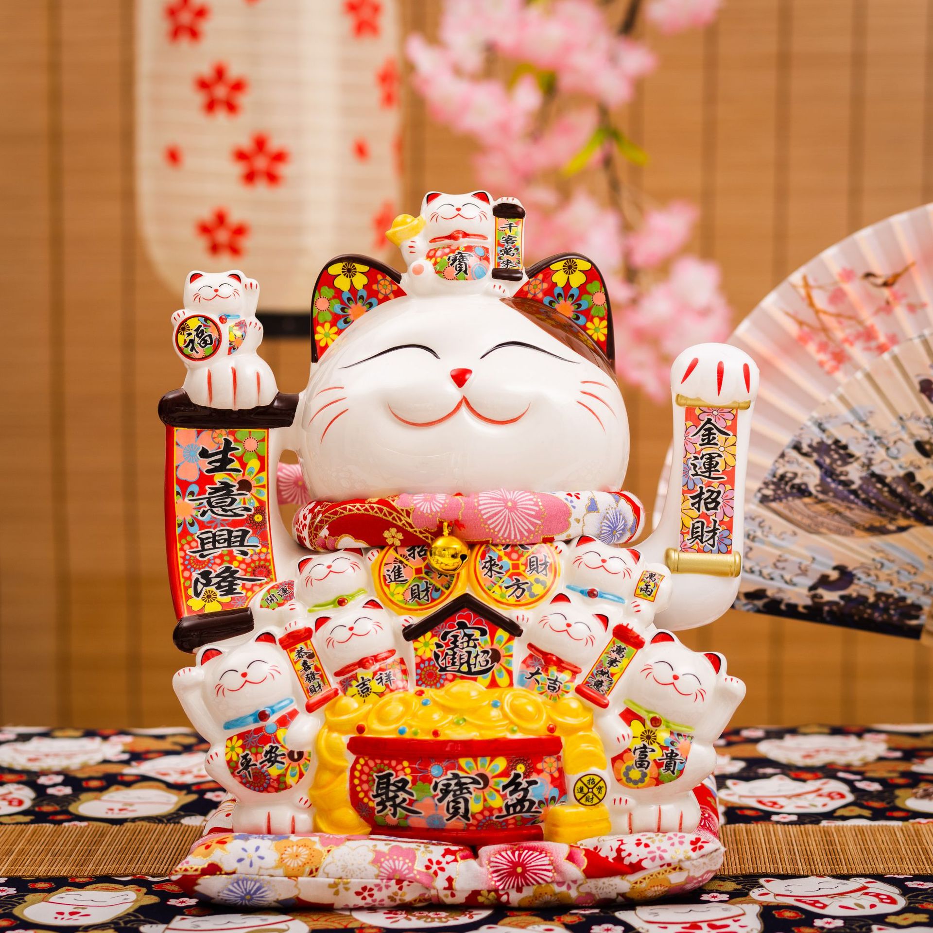 乐喵11寸13寸陶瓷电动摇手招财猫店面开业礼品摆件礼品陶瓷工艺品