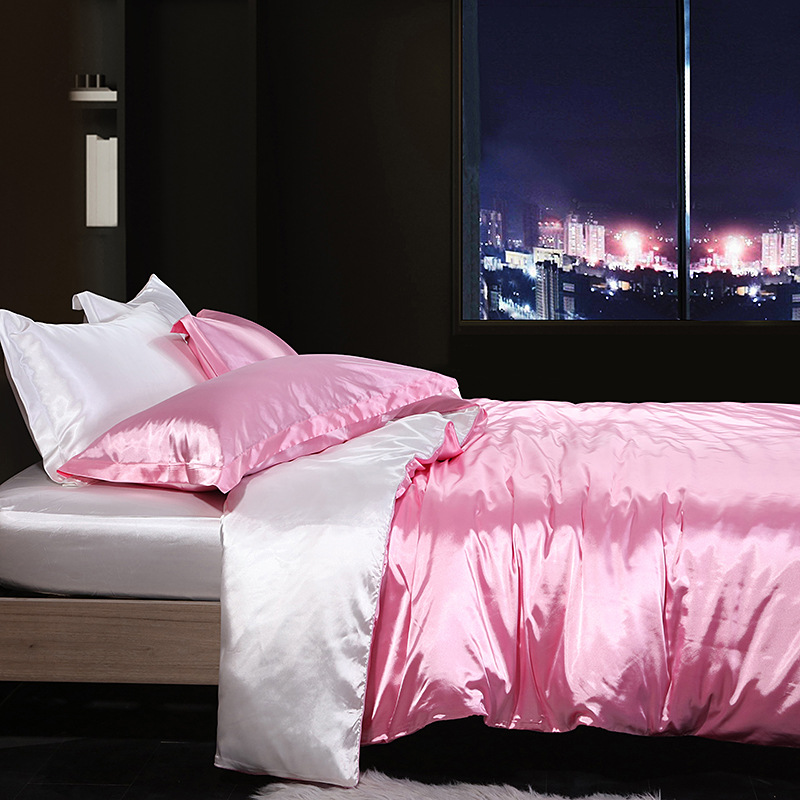 纯色真丝四件套桑蚕丝绸缎裸睡冰丝被套双面丝滑床单床笠夏季床品
