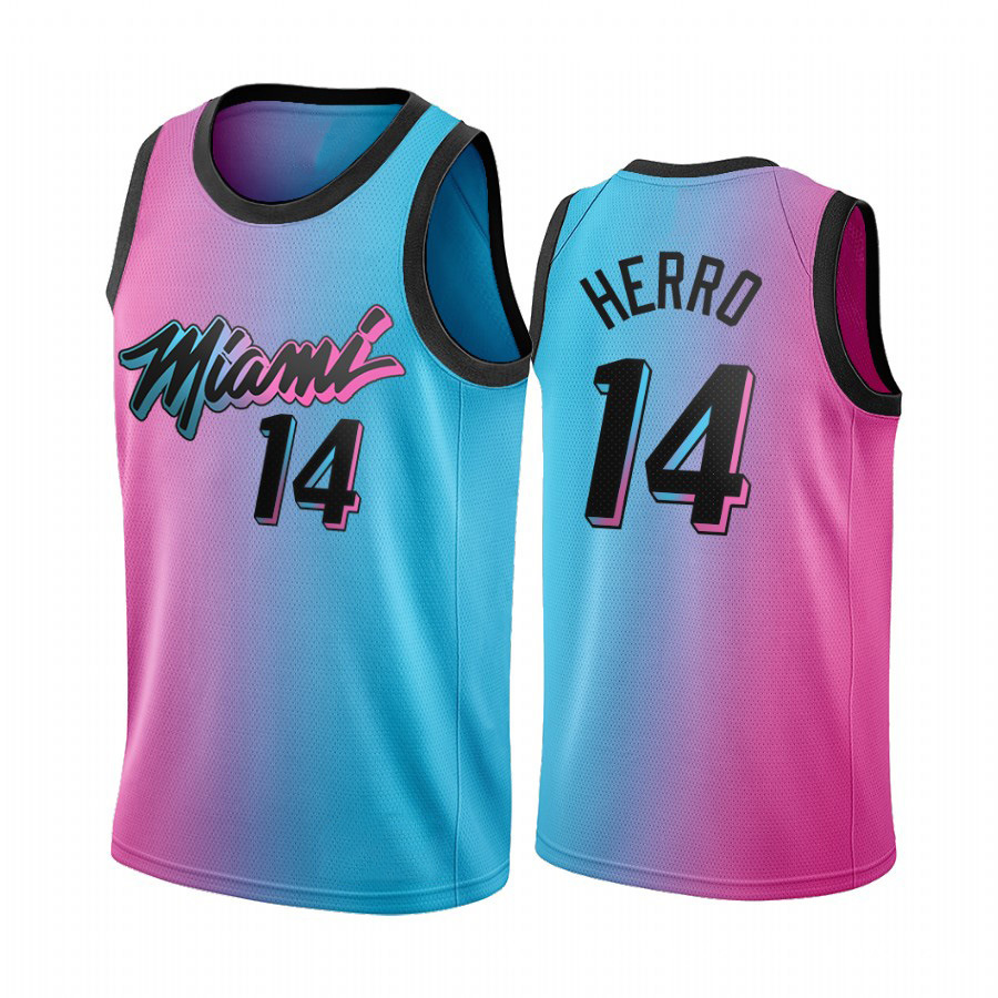 热火14号泰勒希罗白红蓝黑色2021城市玫红奖励版nba刺绣球衣球裤