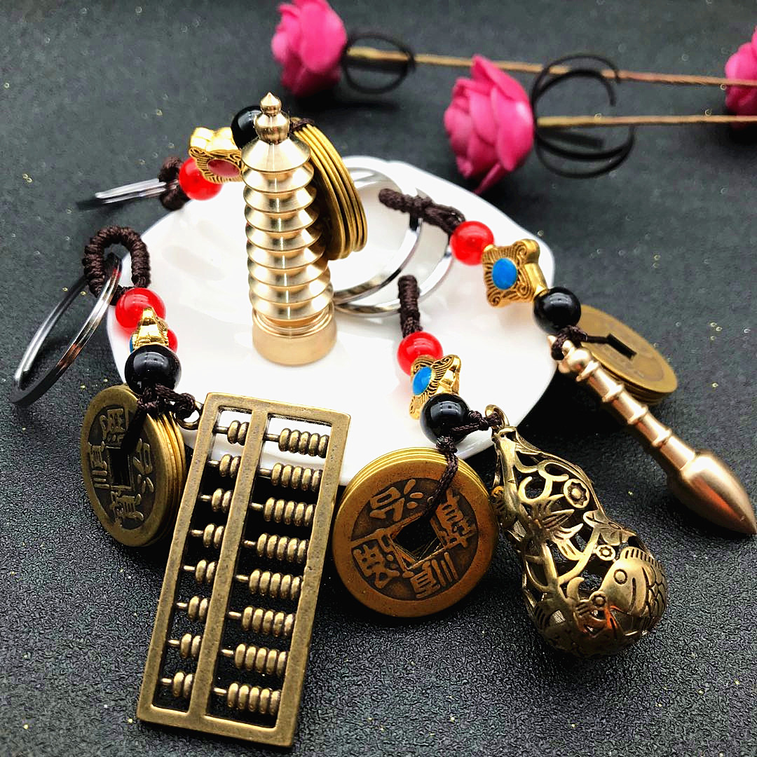 纯铜小挂件汽车黄铜钥匙扣葫芦五帝钱招财义乌小商品地摊货源热卖