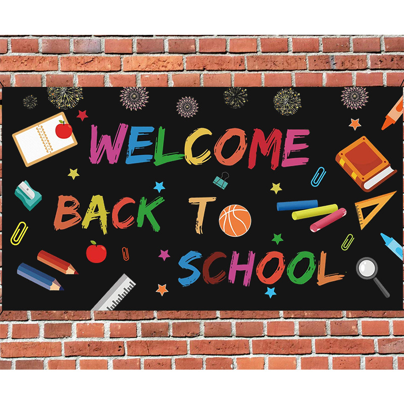 返校季开学季派对横幅拍照背景对联彩色welcome back to school