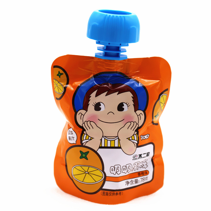 不二家吸吸果冻 黄桃味/香橙味草莓味约78g儿童可吸果汁果冻 国产