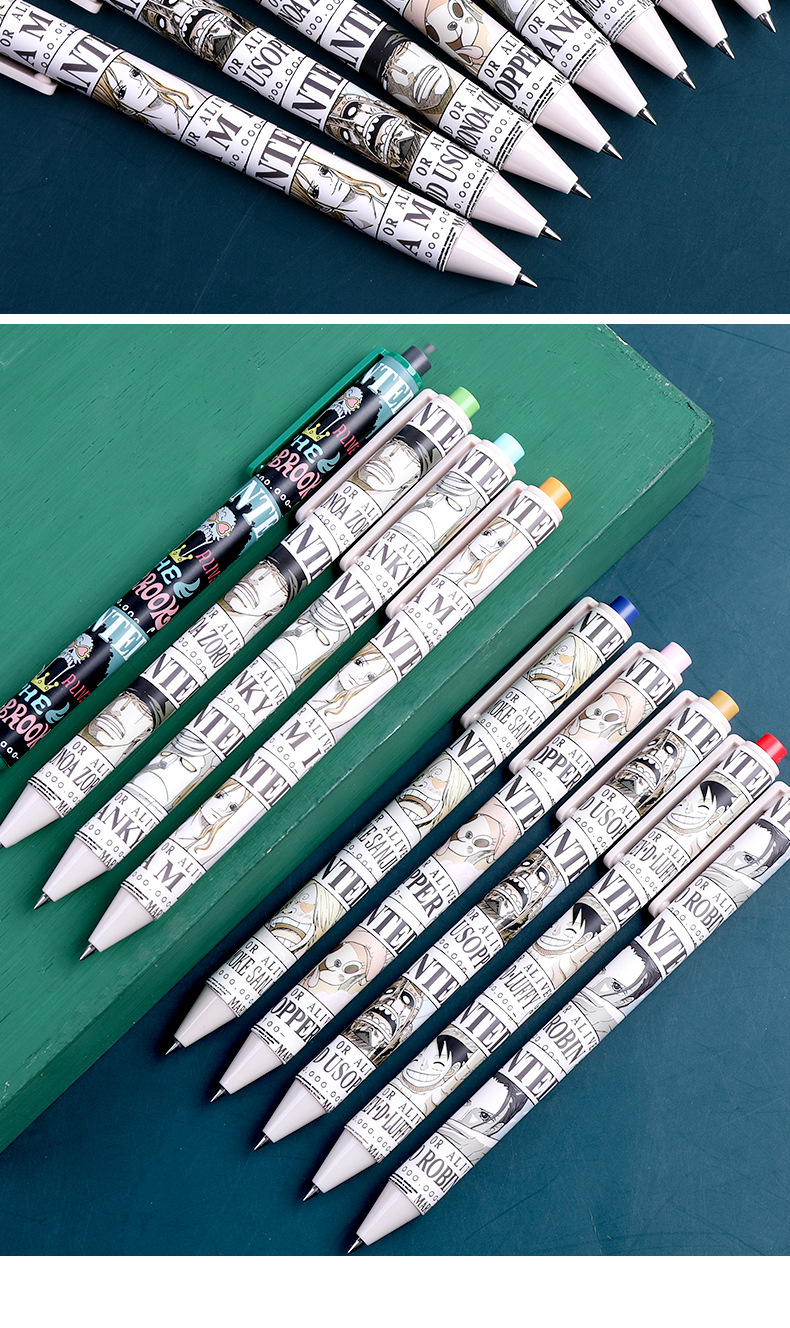 品牌879x1航海王盲盒中性笔海贼王通缉令按动签字笔黑色0.5水性笔