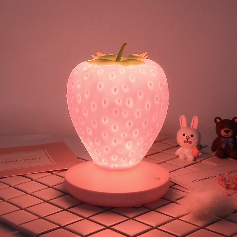 Creative Strawberry Shape Small Night Lamp New Usb Rechargeable Bedroom Ambience Light New Exotic Led Decorative Table Lamp