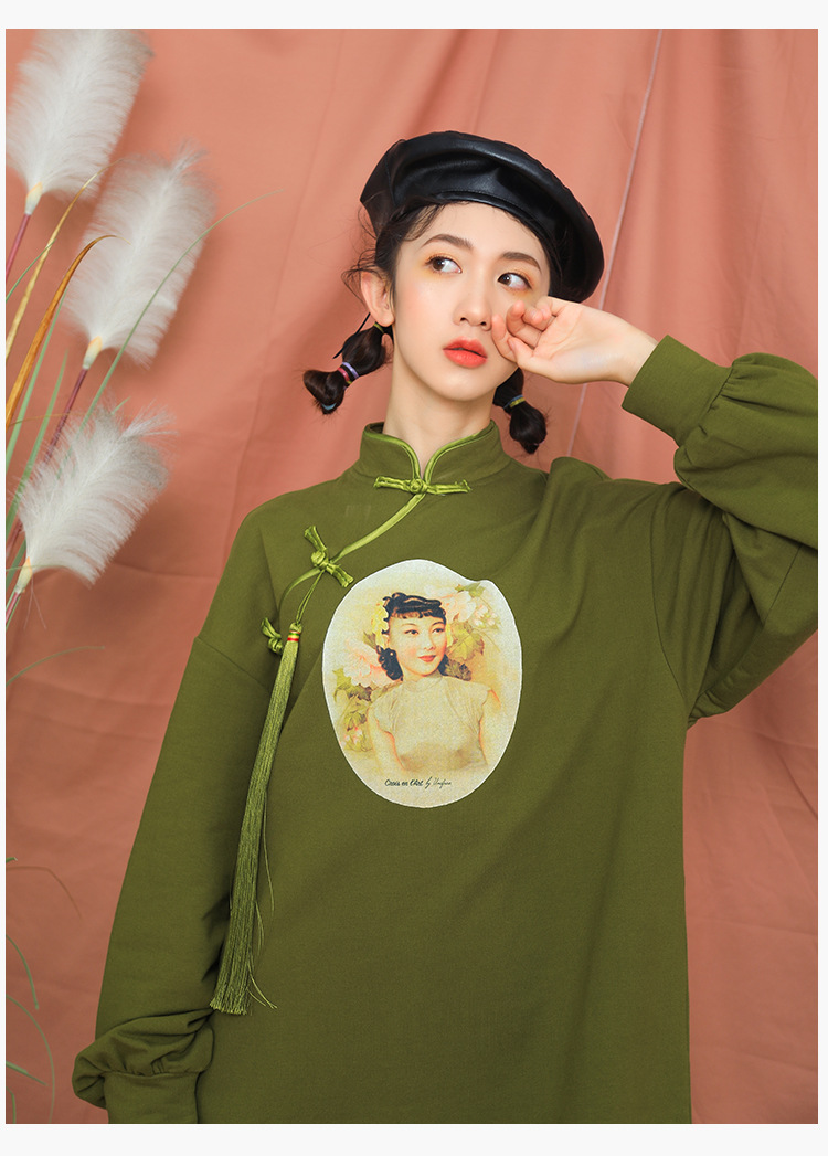 旗袍卫衣女港风复古民国宽松ins慵懒上衣潮连衣裙