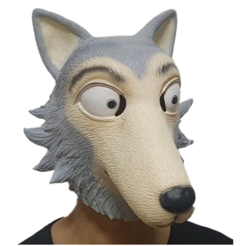 万圣节乳胶狼头面具化妆舞会头套动物狂想曲人狼格雷西面具灰mask
