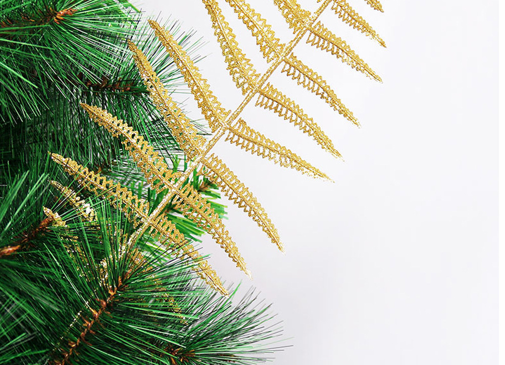 新款撒粉圣诞树装饰品 粘粉树叶装饰 新款圣诞树装饰配件大叶子