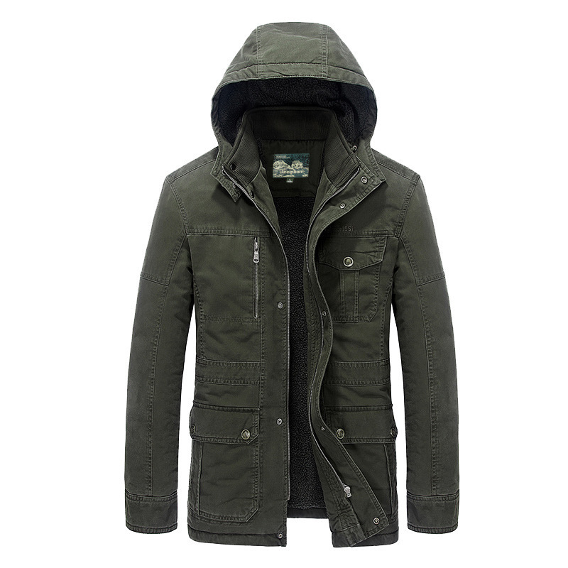 男士中年棉衣冬季加绒加厚保暖棉袄大码宽松休闲棉服可脱帽外套