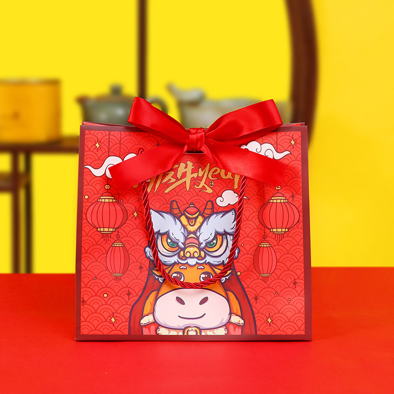 国潮牛年新年手提袋红糖纸袋定做礼品袋阿胶糕花茶燕窝烘焙包装袋