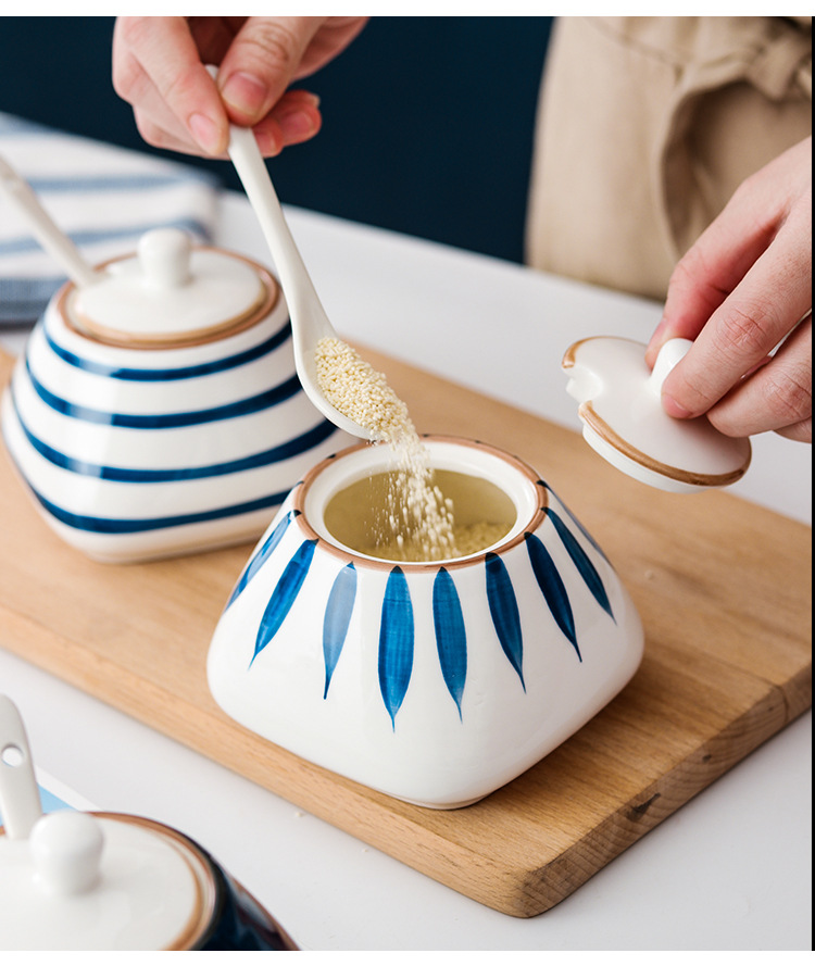 日式陶瓷调味罐套装厨房家用盐罐调料盒调味瓶佐料盒糖味精调料罐