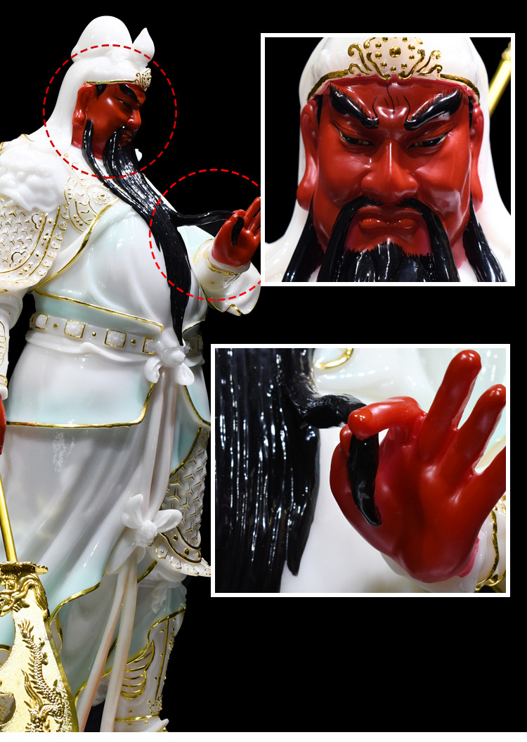 汉白玉关公像摆件关羽红脸关二爷佛像招财供奉神像