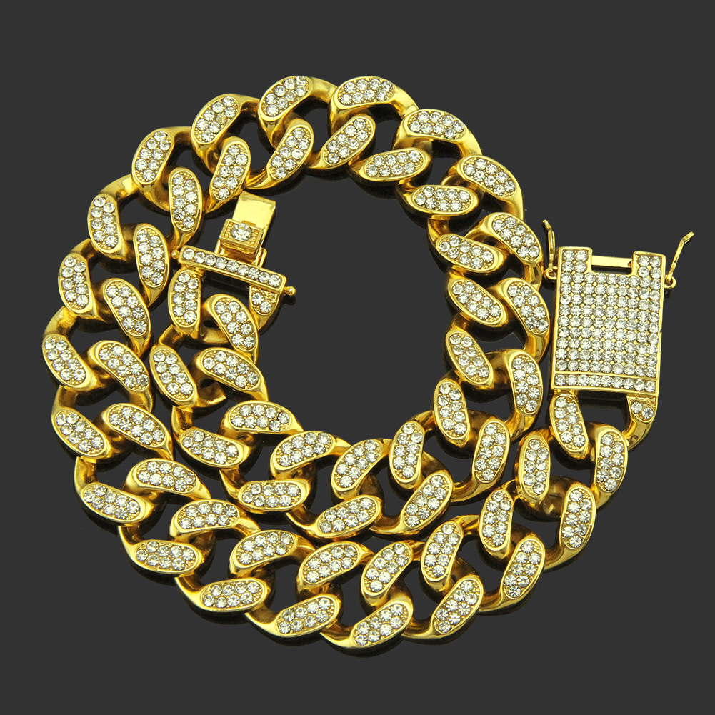 欧美嘻哈男士全满钻项链hiphopblingchain潮流男款精品古巴链配饰