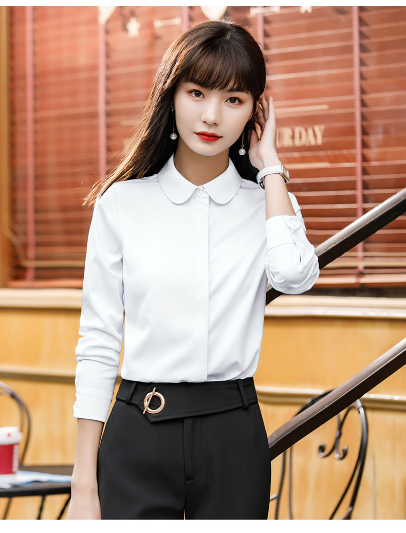 白色蝴蝶结衬衣女带领结韩版修身显瘦长袖打底衬衫春秋款上衣