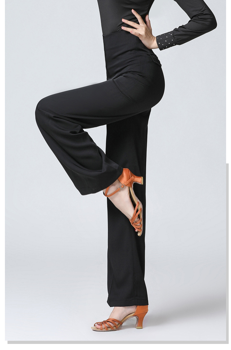 xisaa新款成人女拉丁舞国标恰恰摩登交谊舞时尚休闲高腰黑色长裤