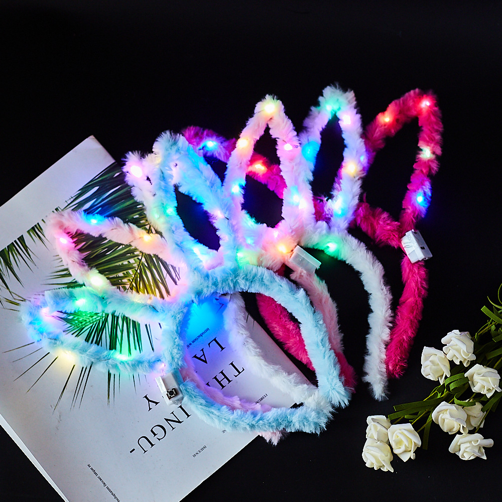 Luminous Garland Headband Gold Silk Rabbit Ears Headdress Night Market Stall Gold Silk New Stall Toy Wholesale Small Gift