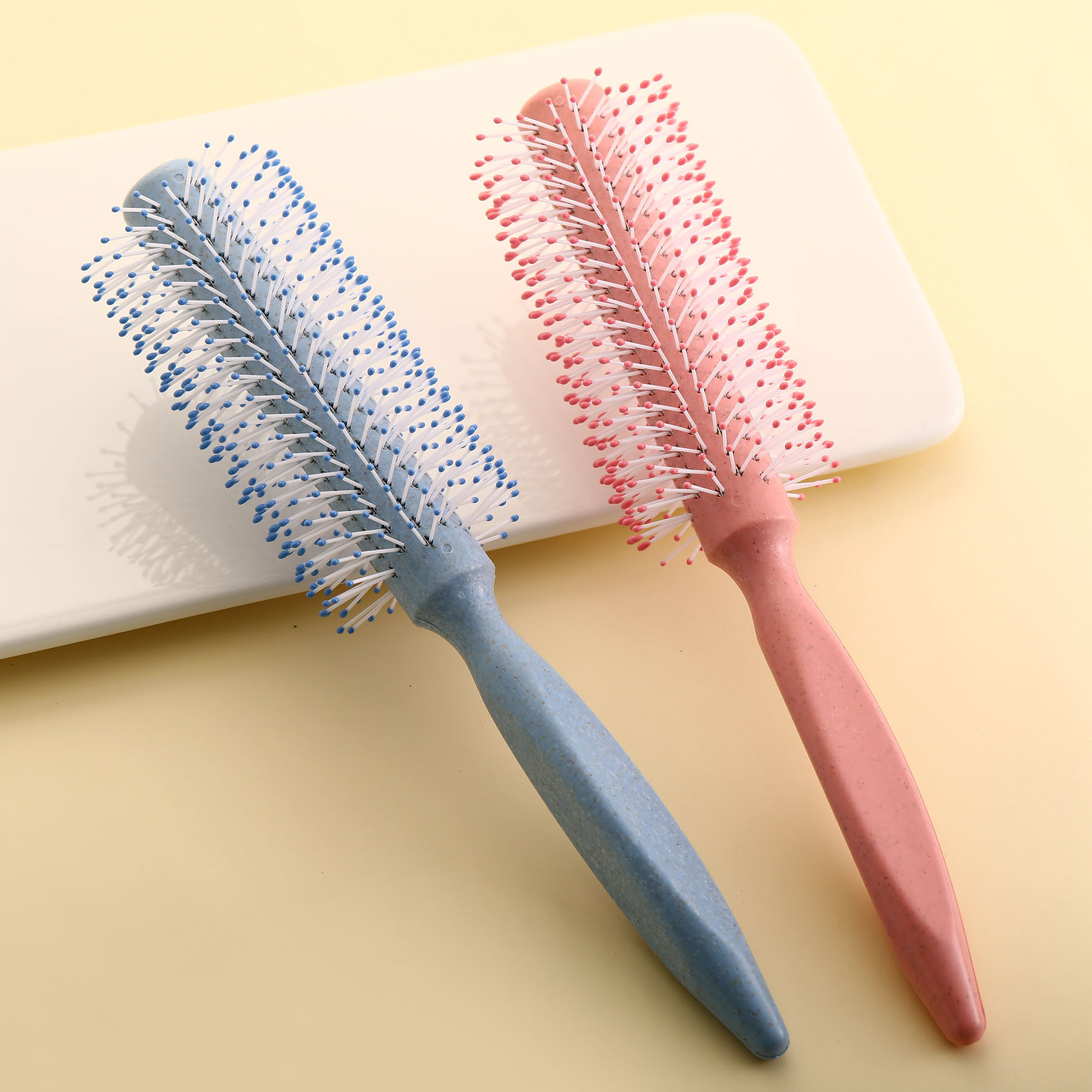 秸秆环保圆筒梳子 专业卷发梳 居家滚筒梳子简约风时尚造型梳子