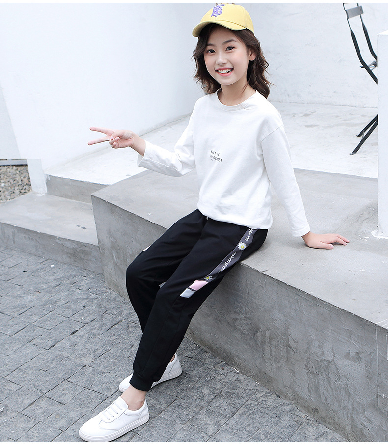 女童运动裤2020春秋新款儿童中大童韩版时尚绣花小女孩休闲裤潮范
