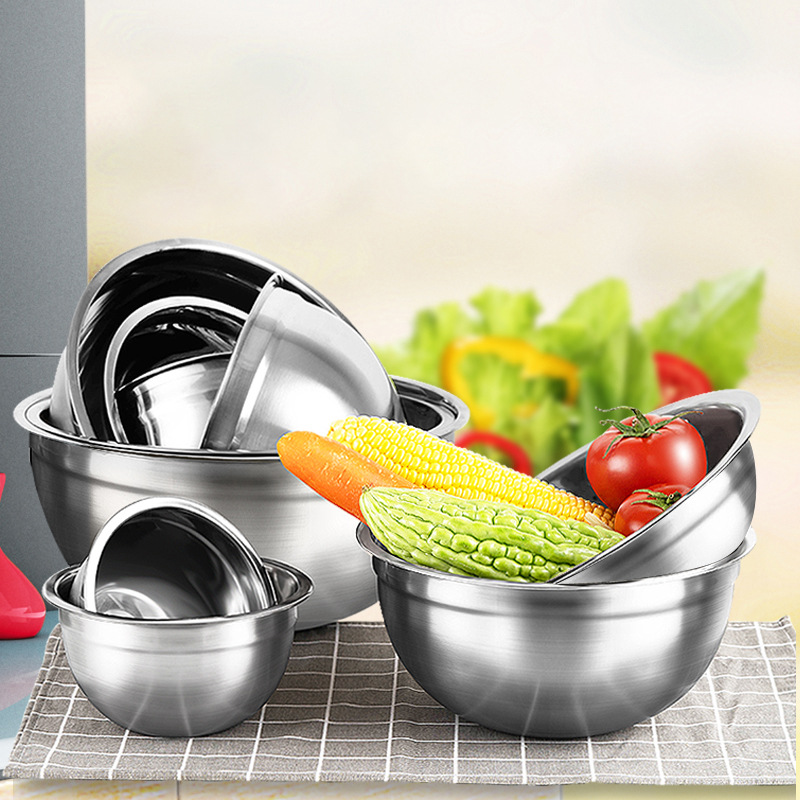 Thickened Stainless Steel Salad Bowl Silicone Household Kitchen Egg Pots Baking and Stirring Soup Plate Multi-Purpose Factory Wholesale