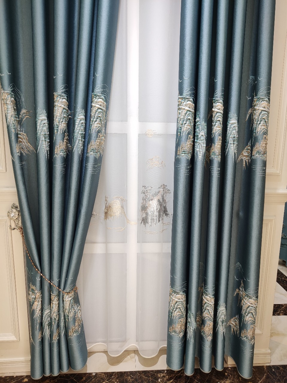 高精密麻料浮雕提花窗帘布料遮光加厚轻奢大气客厅书房窗帘做成品
