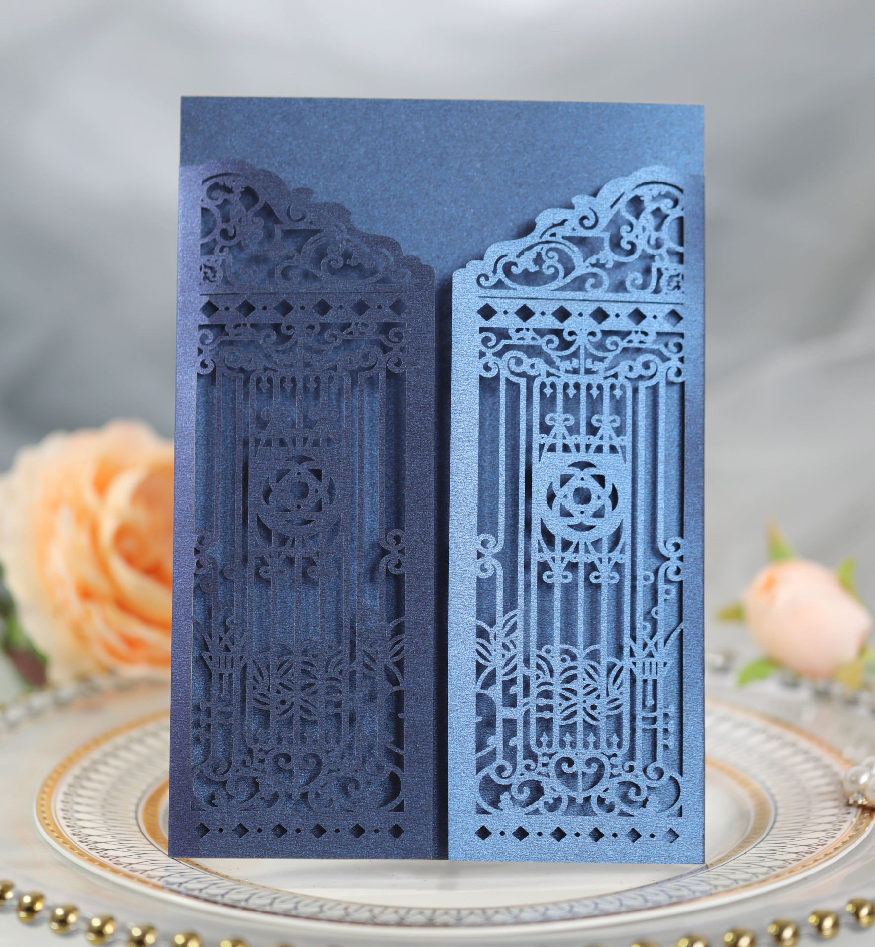 亚马逊祝福贺卡激光切割金色幸福之门邀请函 结婚镂空喜帖批发